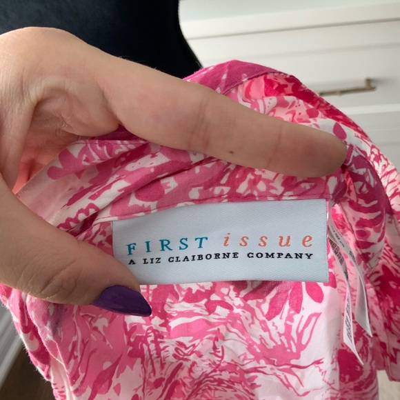 Vintage LIZ CLAIBORNE FIRST ISSUE Pink & White Button Up Cotton Blouse SZ Large - Picture 13 of 14